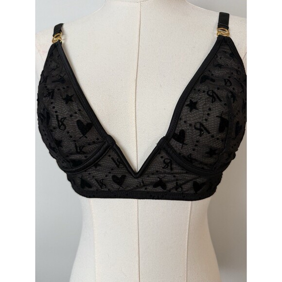 Black Deep V Sheer Lace Victoria Secret Bra Size medium - Picture 6 of 7